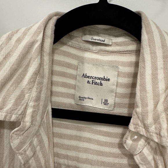 Abercrombie & Fitch Oversized Linen Blend Shirt Brown Stripe, Step Hem, Size XS - Picture 4 of 4